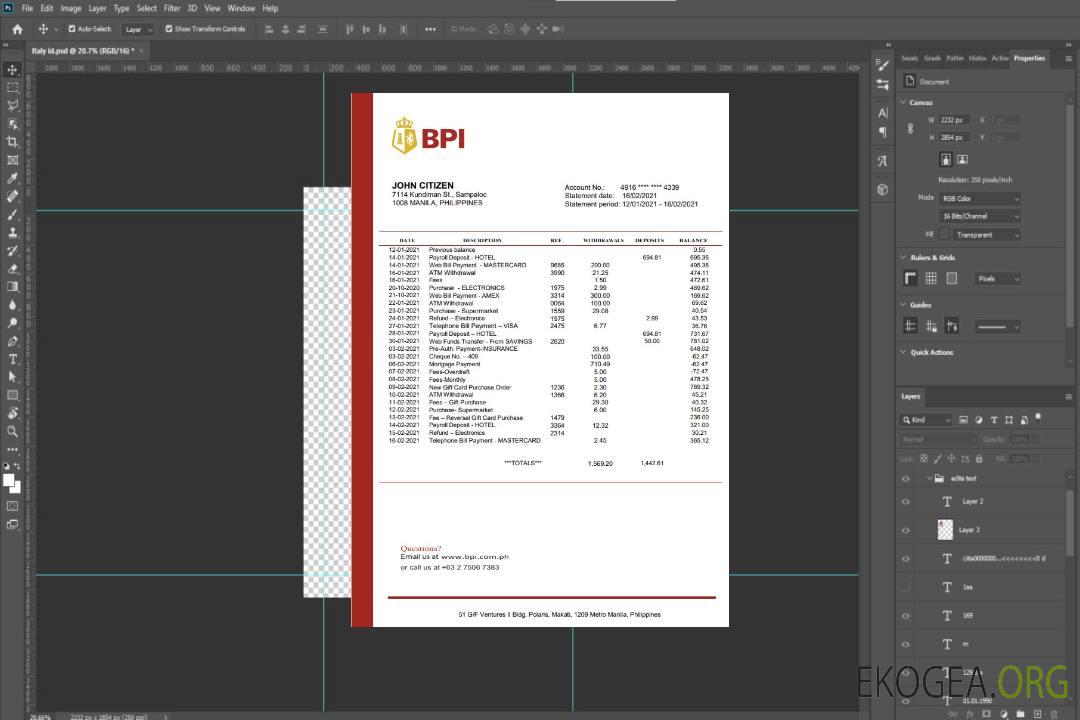 Modèle de relevé bancaire de preuve d'adresse de la Banque des Philippines des Îles Philippines au format Word et PDF template Modèle de relevé bancaire de preuve d'adresse de la Banque des Philippines des Îles Philippines au format Word et PDF template